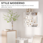 Homonda Modern Wooden Wall Library at 4 levels, 94x19.5x80cm, White - Borgè