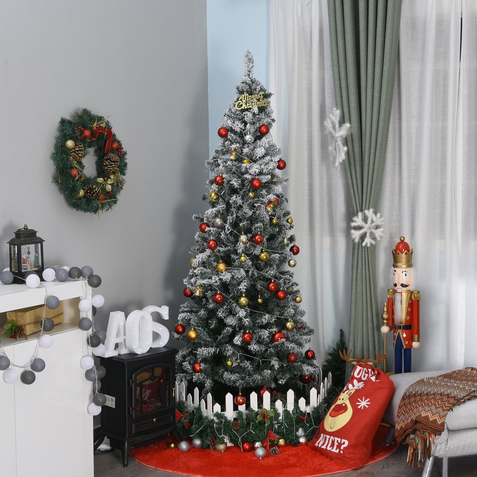 Christmas Tree | Artificial Christmas Tree 210 cm with 631 Realistic Plastic Branches, Snowy Christmas Tree with Foldable Metal Base, Christmas Decorations, Green - Borgè