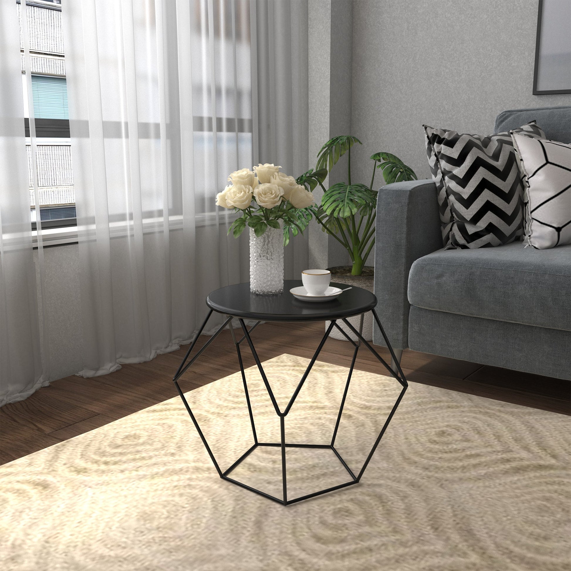 Homcom coffee coffee table Nordic Design Design Minimalist Geometric Floor, Steel, 54x54x44cm - Borgè