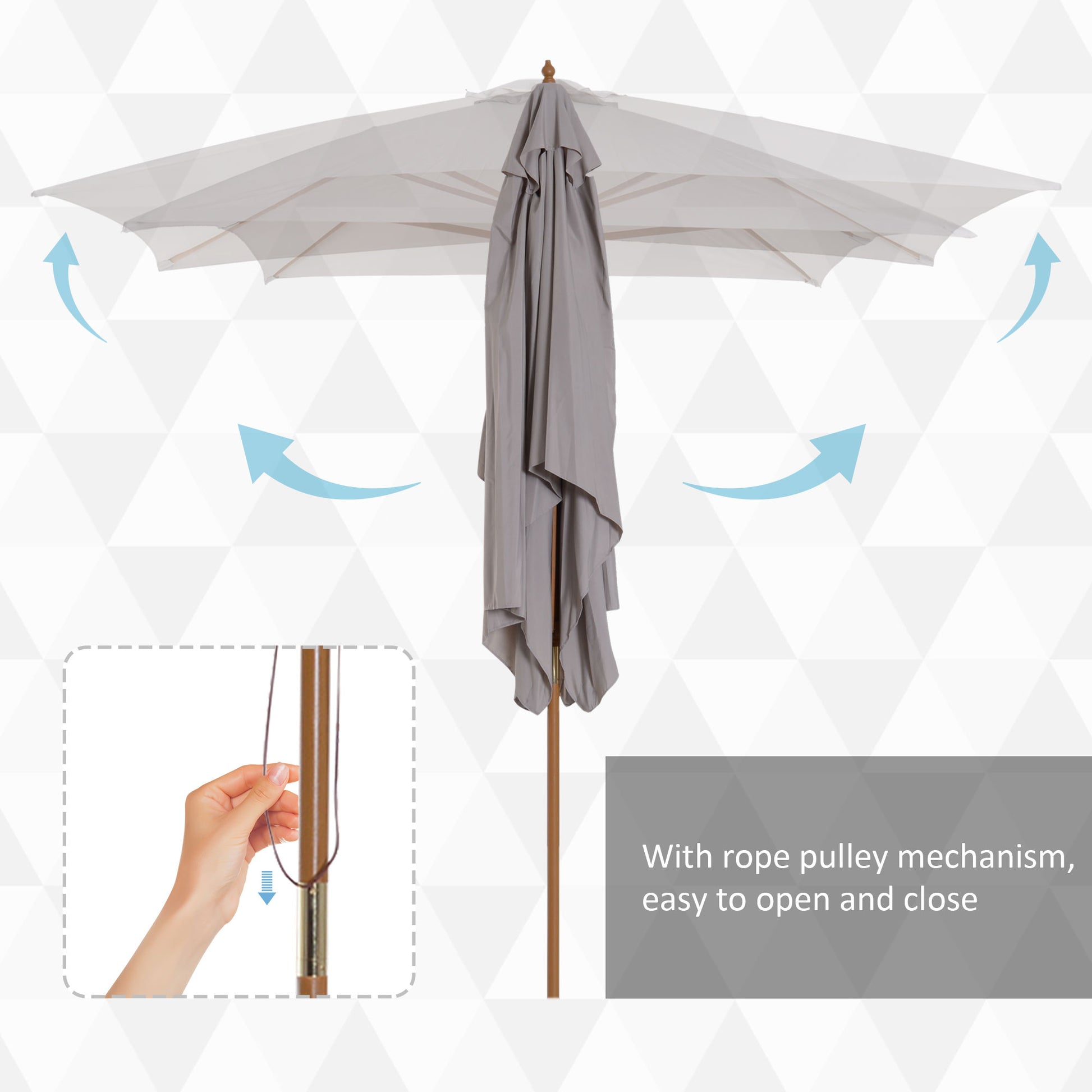 Outsunny garden umbrella 2x3 m waterproof, in wood with removable polyester, gray coverage coverage - Borgè