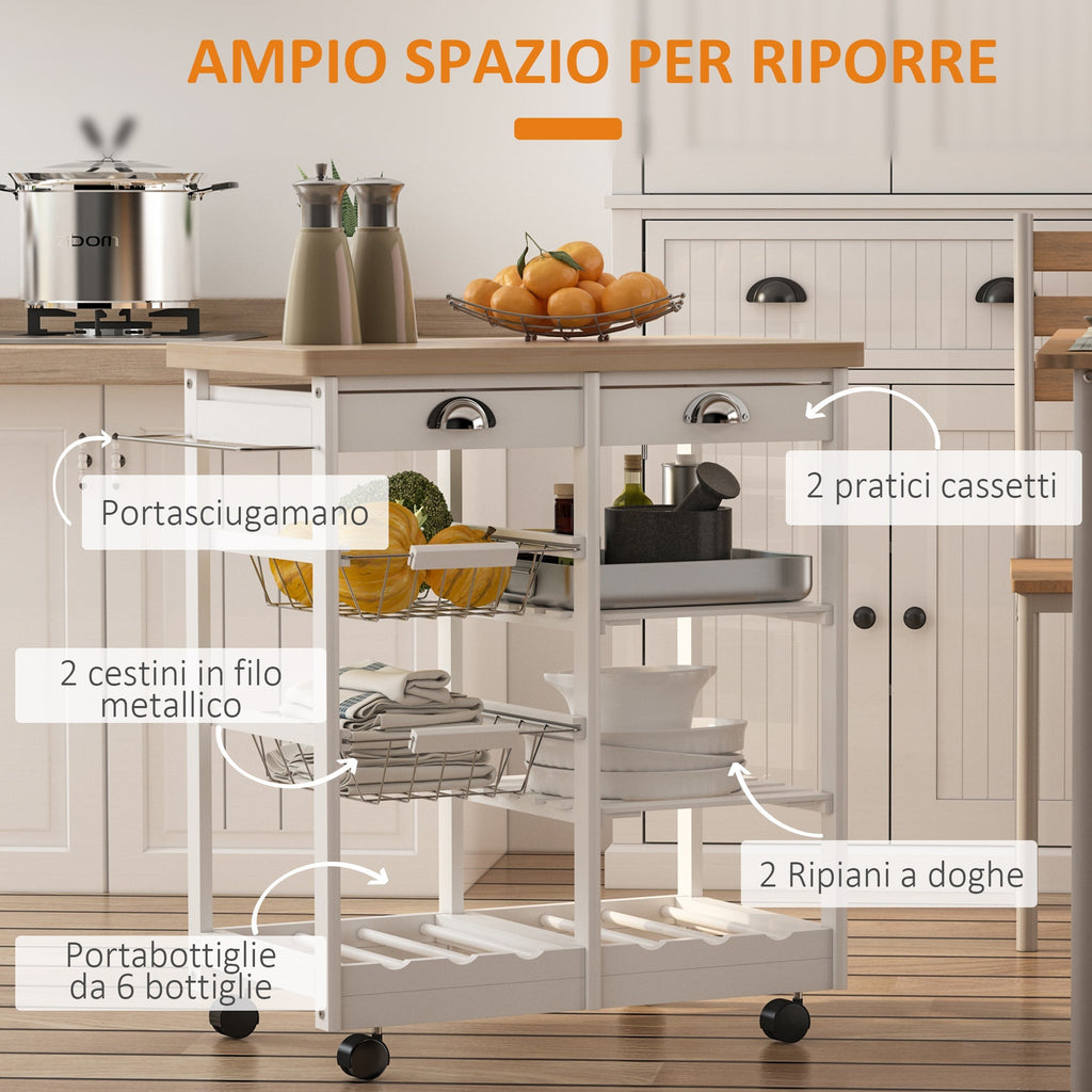 kitchen trolley with drawers and wooden and white holder - Borgè