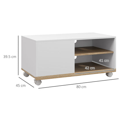 Homcom Mobile Tv 42 "Max with 2 open and door shelves and wheels, in chipboard, 80x45x39.5 cm, white - Borgè