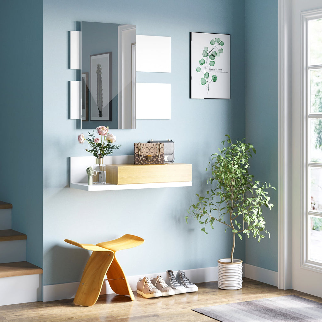 set entrance furniture with mirror 40x70cm and wooden drawer with wall fixing - Borgè