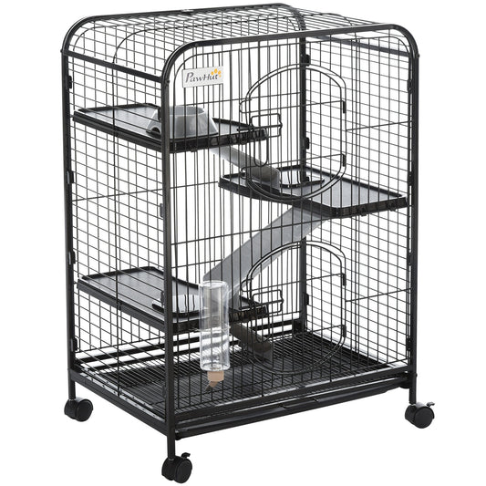 Pawhut cage for rodents with wheels, bowl and bottle, 64x43.5x93cm, black