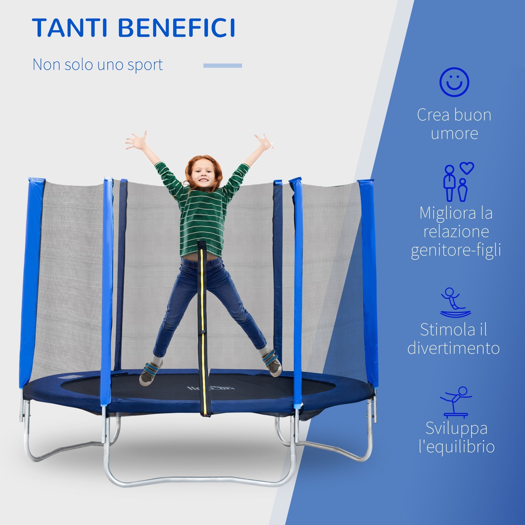 Homcom External elastic trampoline with safety network and padded poles for adults and children, 244x244x205cm - Borgè