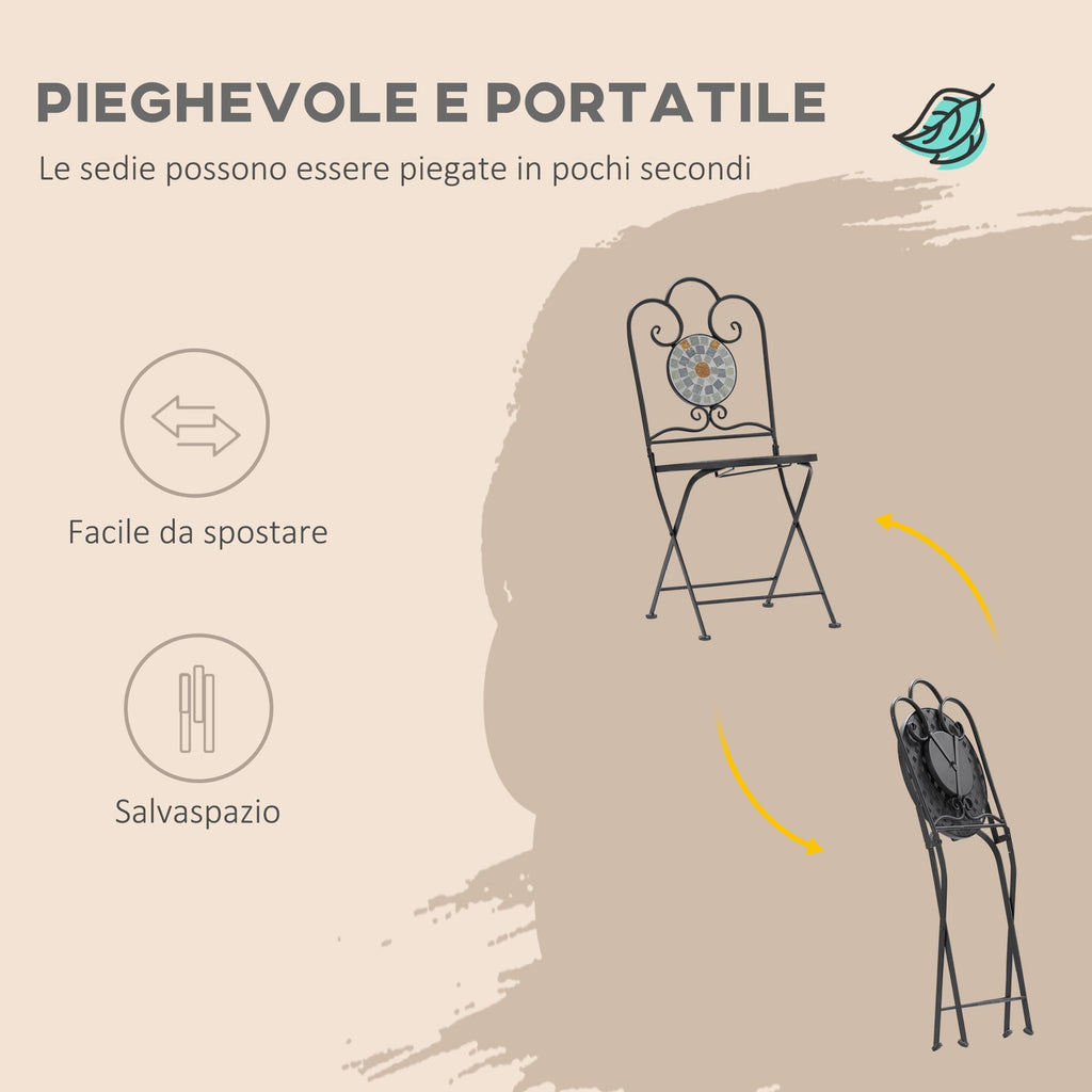 Mosaic | 3 Piece Garden Set, 2 Folding Chairs and 1 Table, Mosaic Design, Grey - Borge' Group Limited