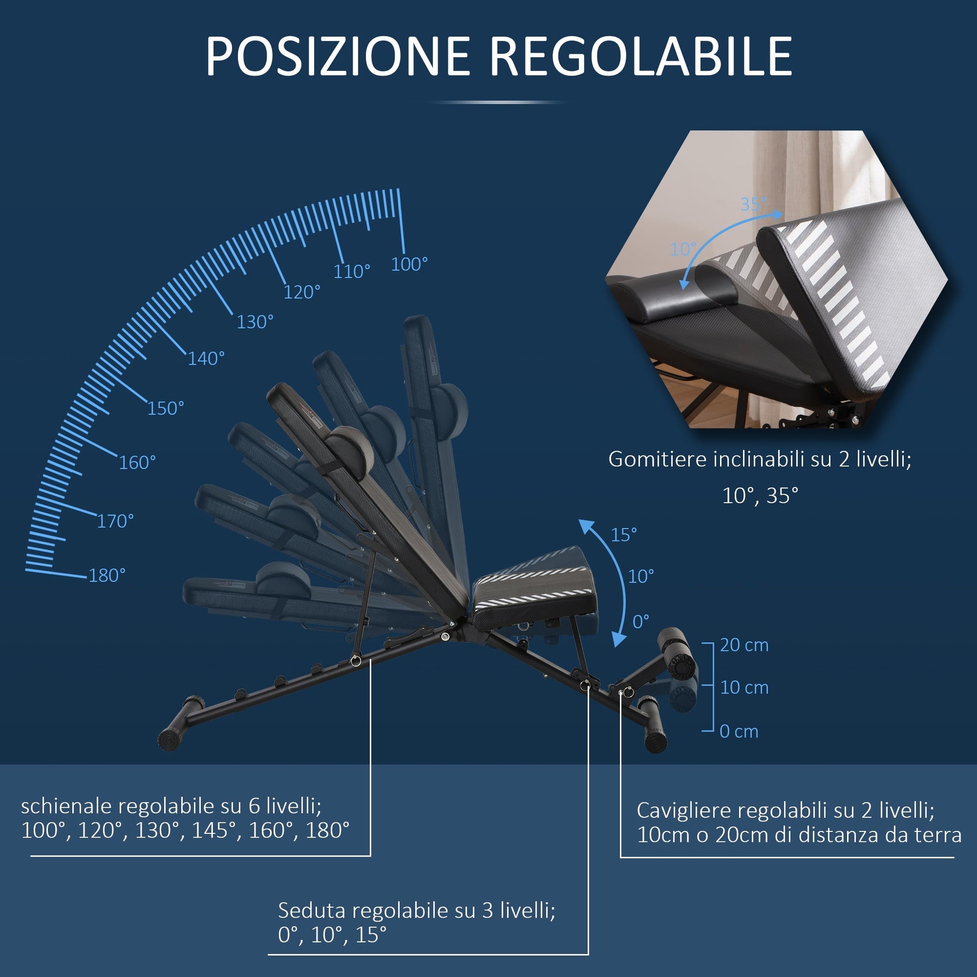 bench folding with backrest and inclinable seat, multifunction bench for gym and steel house - Borgè