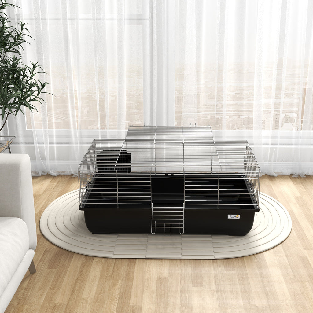 Pawhut cage for 2 doors rabbits with removable tray, in metal and plastic PP, 100x55x41 cm, black and silver - Borgè