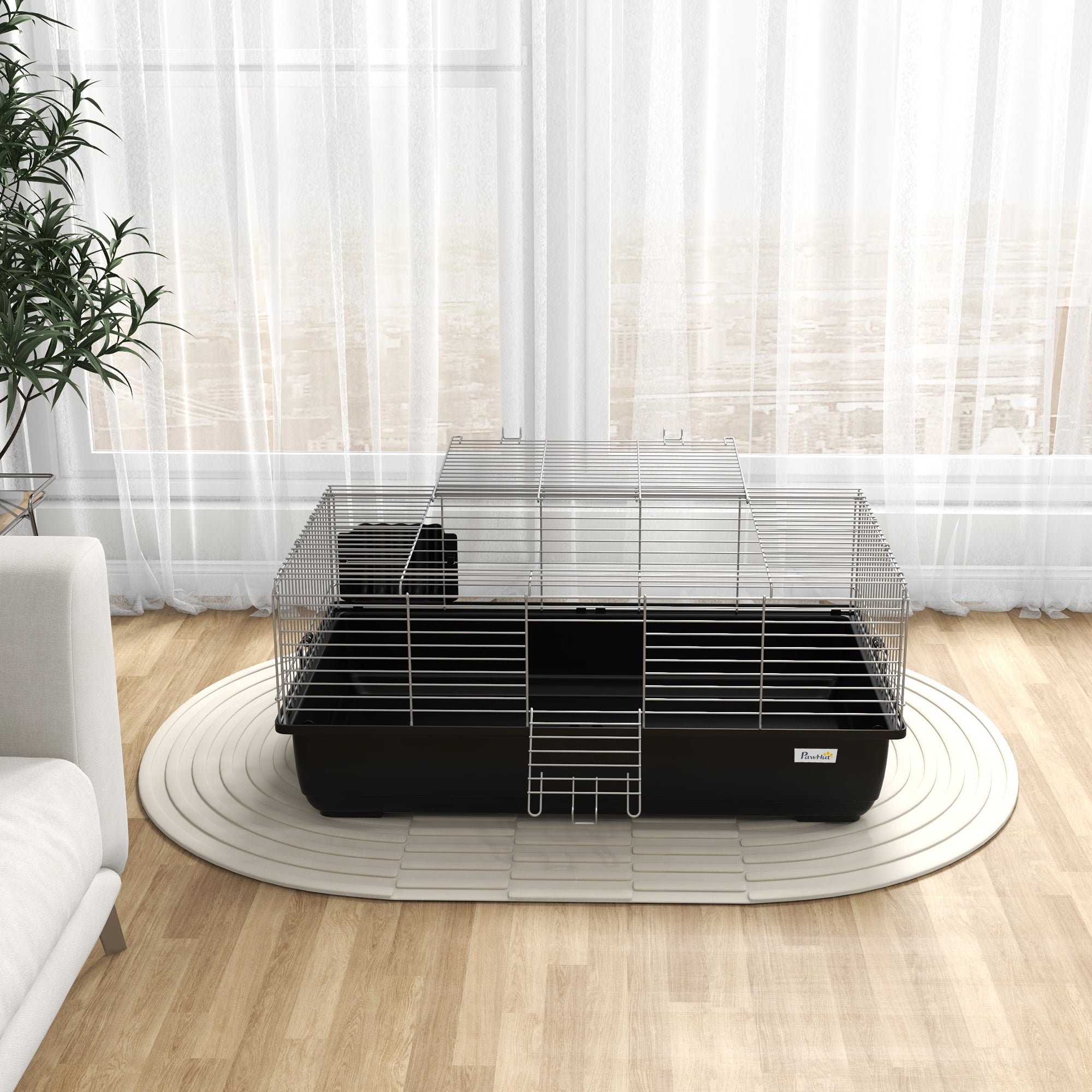Pawhut cage for 2 doors rabbits with removable tray, in metal and plastic PP, 100x55x41 cm, black and silver - Borgè