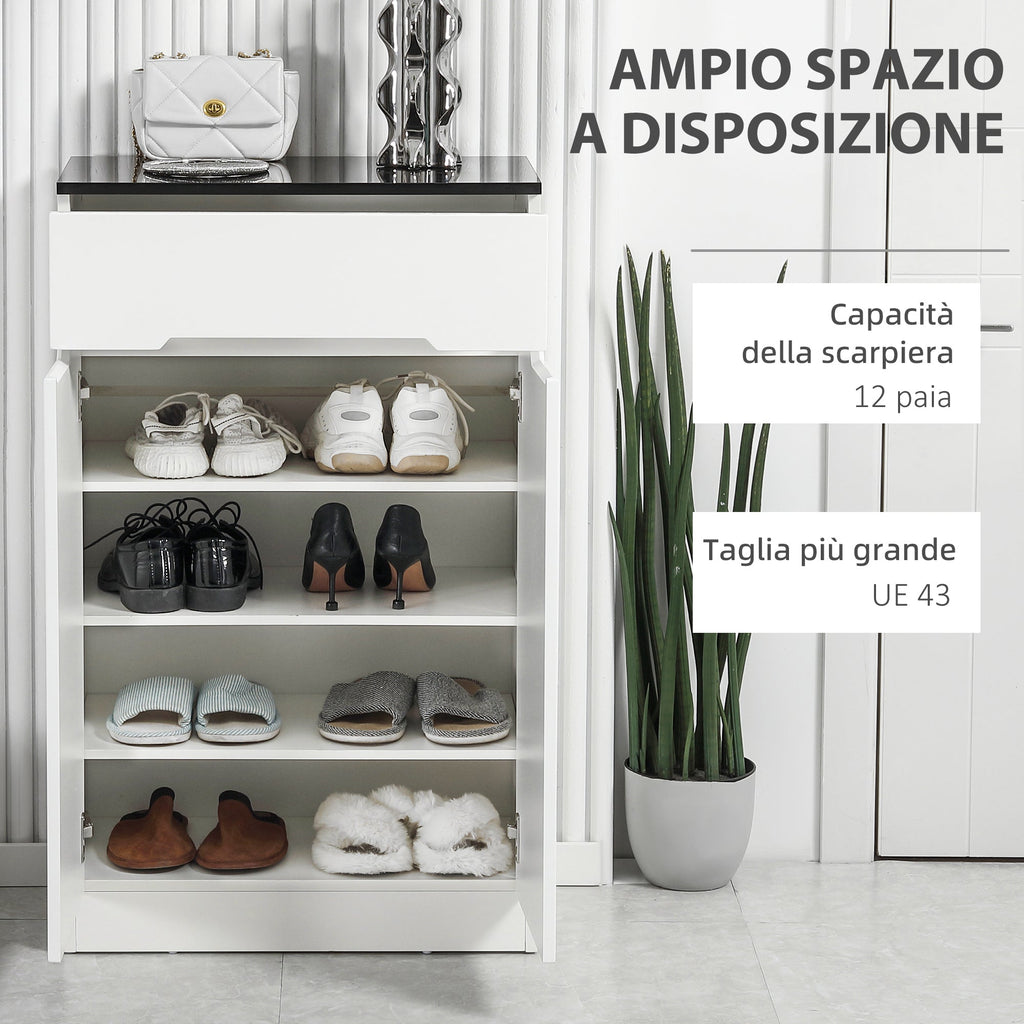 Slim Slim 12 Paia Max for inputs with 3 adjustable shelves and drawer, in white chipboard, 60x32x100 cm - Borgè