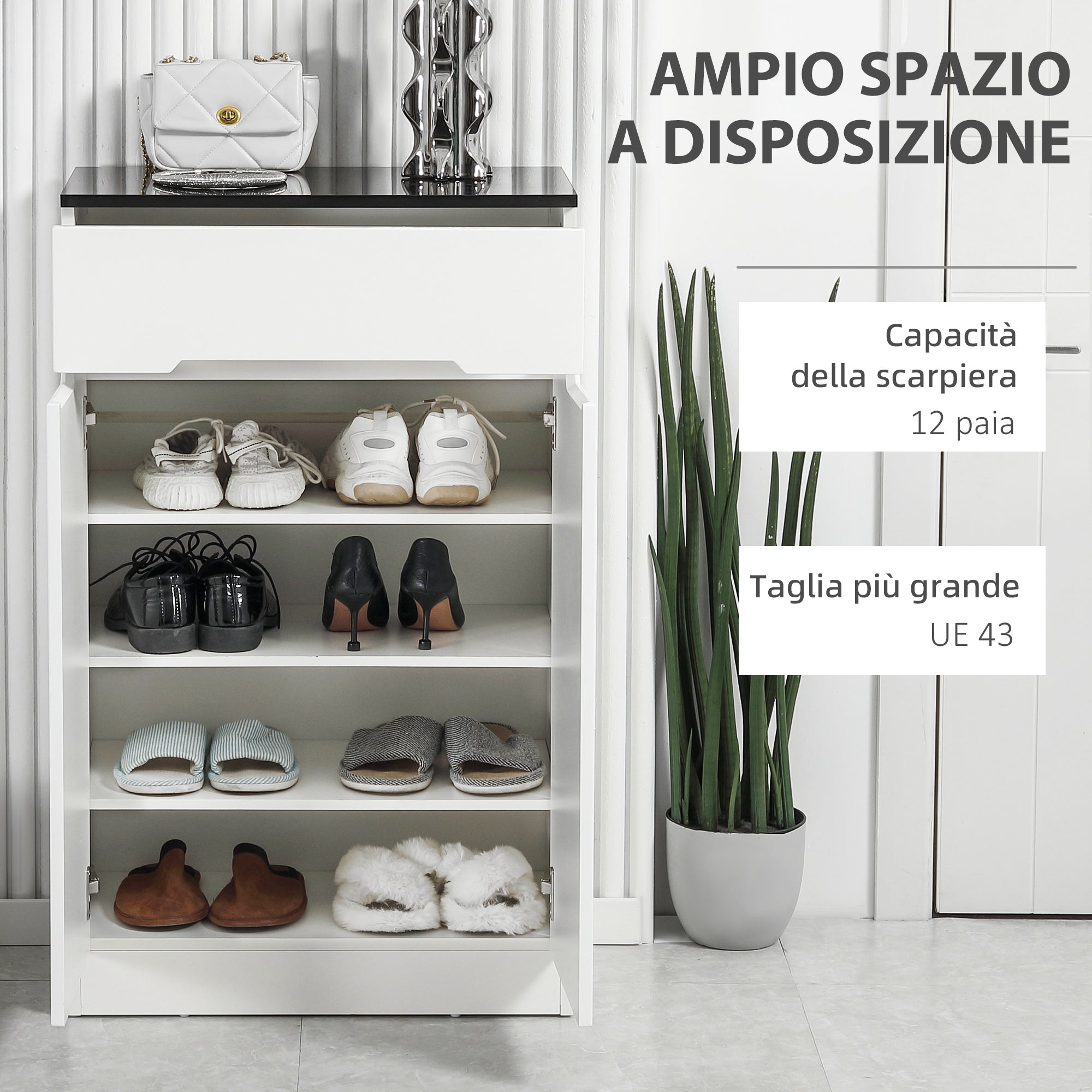Slim Slim 12 Paia Max for inputs with 3 adjustable shelves and drawer, in white chipboard, 60x32x100 cm - Borgè
