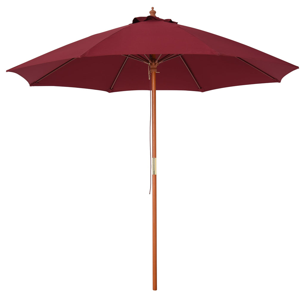 2.5x2.5m Garden Umbrella with Red Polyester Windproof Canopy and Wooden Pole - Borge' Group Limited