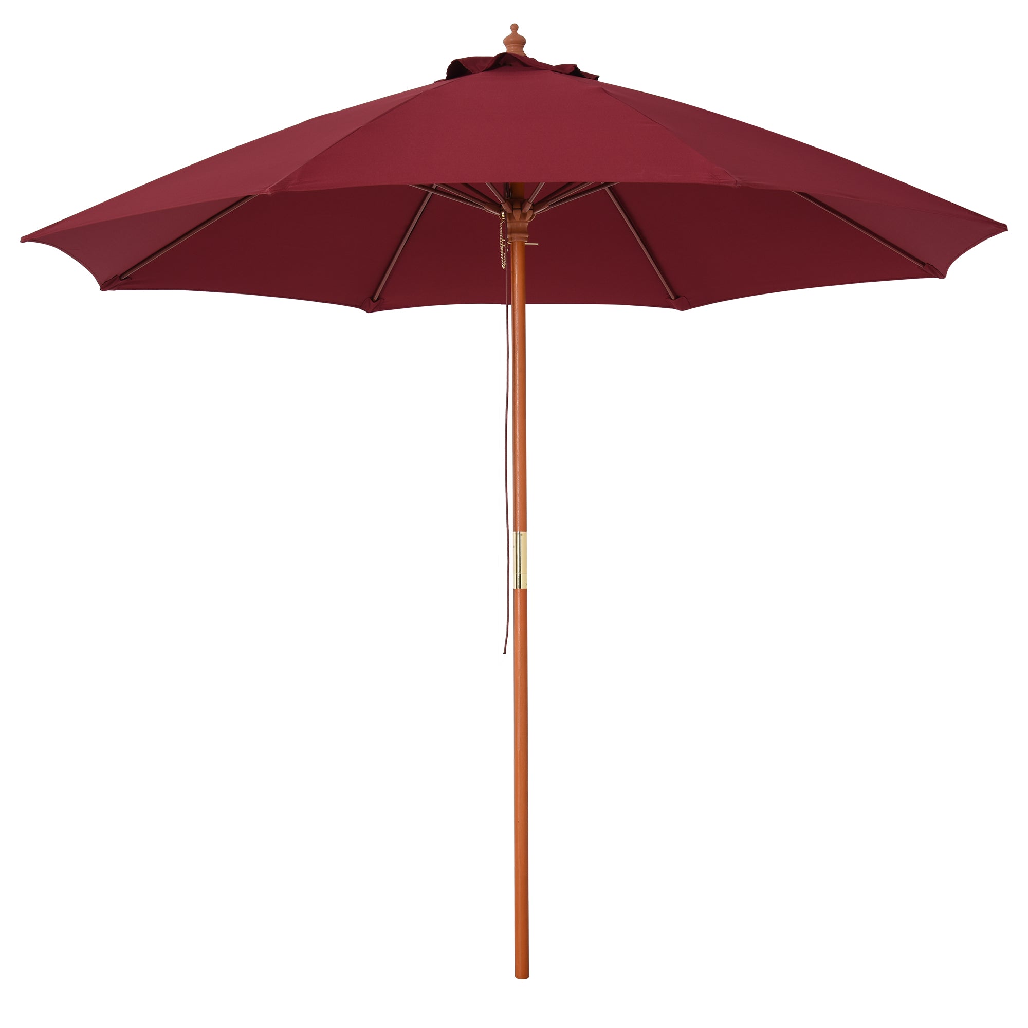 2.5x2.5m Garden Umbrella with Red Polyester Windproof Canopy and Wooden Pole - Borge' Group Limited