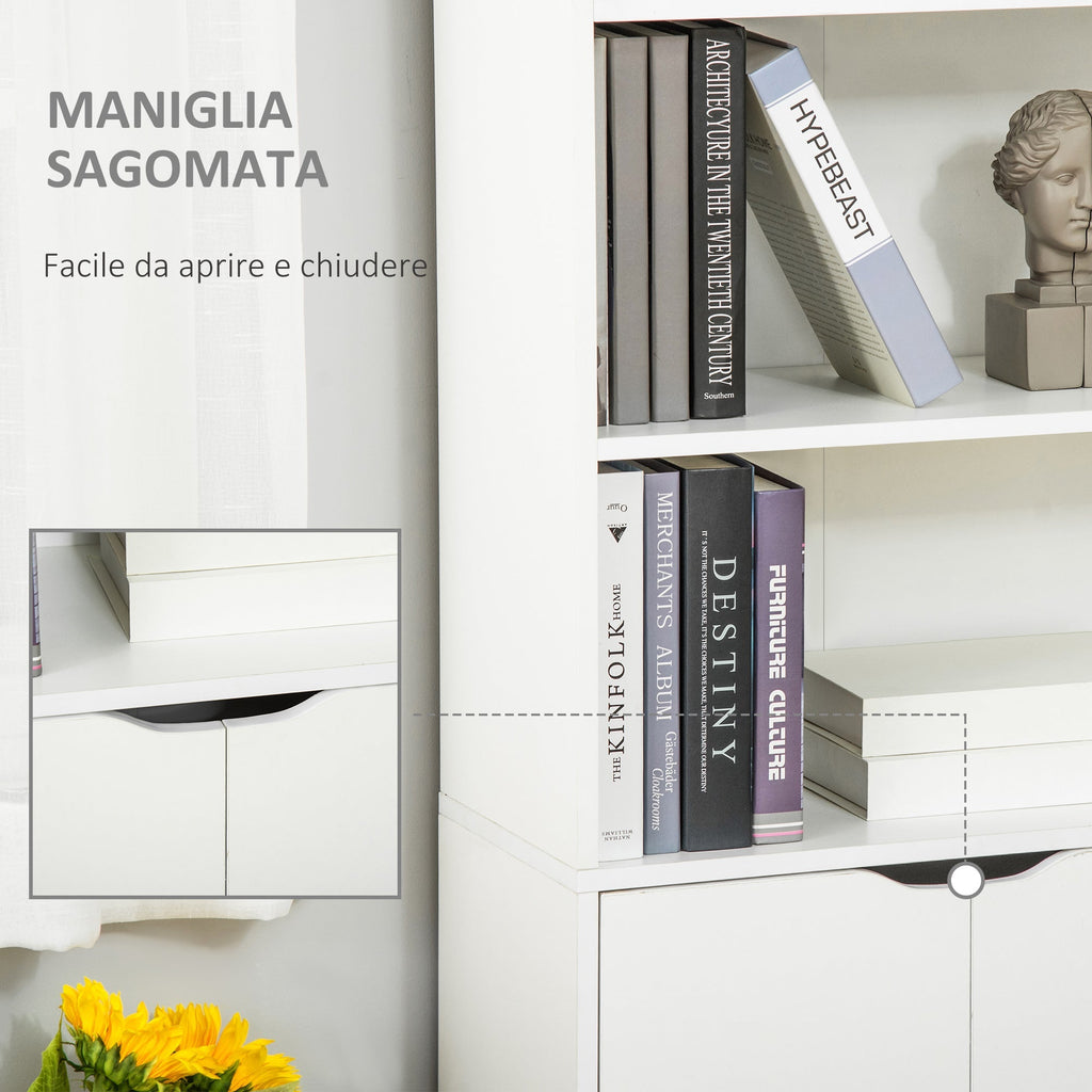 Homonda Modern Library 4 shelves with 2 wooden doors, 59x29x180cm, white - Borgè