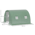 3x3x2m Outdoor Tunnel Greenhouse with PE Cover, Zippered Door and 4 Windows, Green - Borge' Group Limited