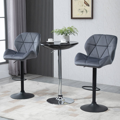 Homcom Set 2 swivel bar stools with adjustable height, velvet coating and round base - Grey - Borgè