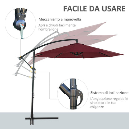 Outsunny exterior umbrella steel structure and anti-UV waterproof polyester φ300x250cm, dark red - Borgè