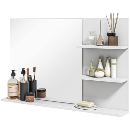 SOLO | White Bathroom Mirror with 2 side shelves and lower shelf | 75x10x48 cm - Borgè