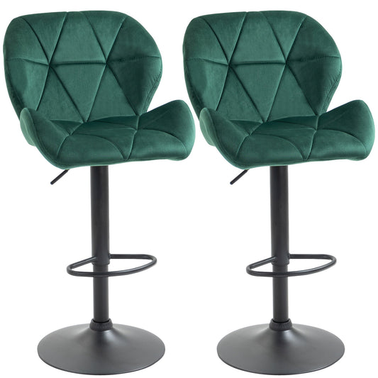 Set 2 swivel bar stools with adjustable height, velvet coating and round base - green - Borgè