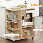 Kitchen Trolley spirits with drawer, shelves and wooden cabinet, steel and glass, 65x39x80cm - Borgè