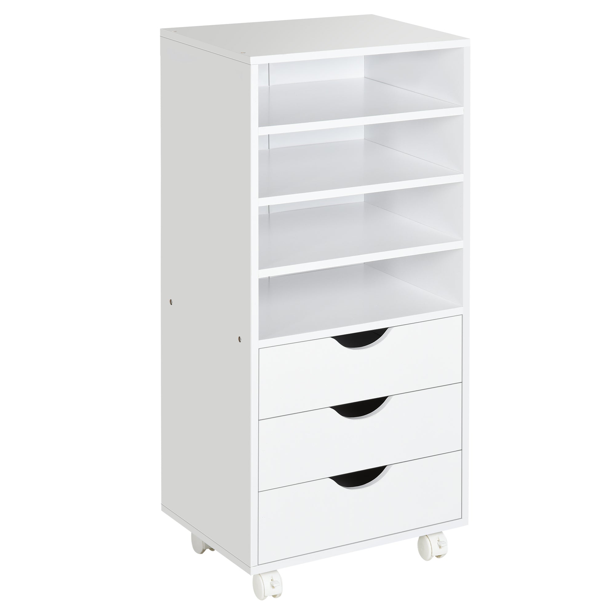 Vadet Tagged Coaching Daid with 4 wheels 4 shelves 3 drawers in Wooden Wooden White MDF 38 x 30 x 86.8 cm - Borgè