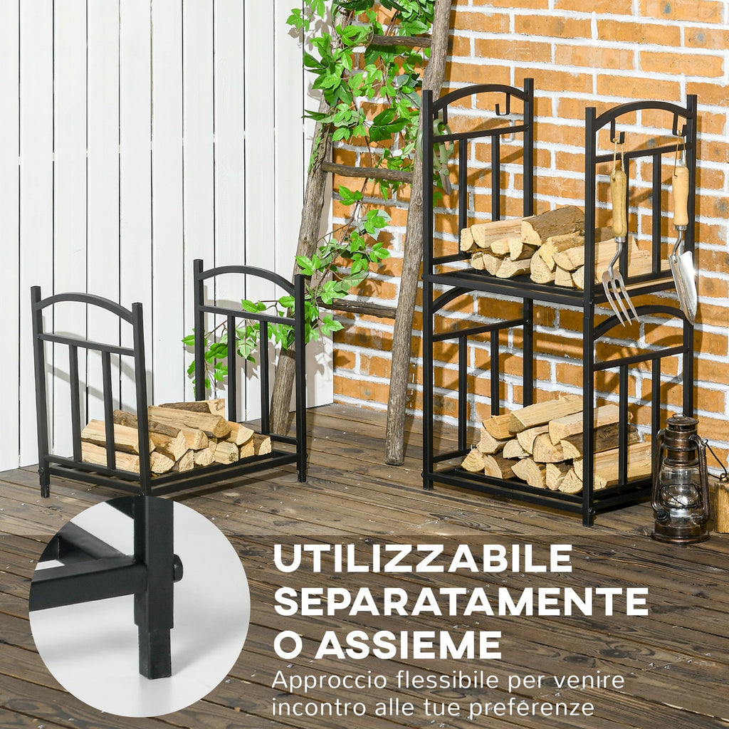 Outsunny outdoor portal and interior at 3 levels separable metal with tools, black hooks - Borgè