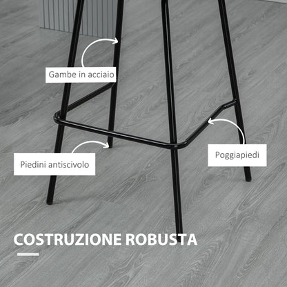 Set 4 high stools with kitchen and bars footrests, in velvety polyester, steel and rubber -tap, 40x45.5x94 cm