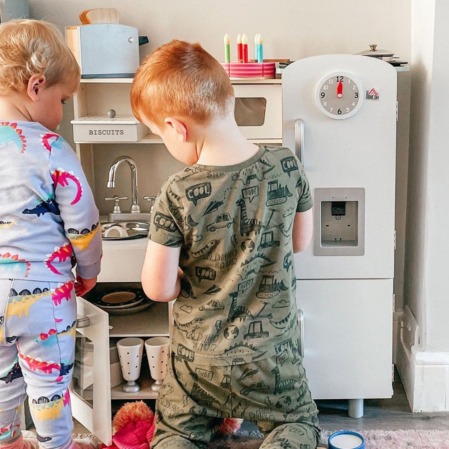 wooden toy kitchen for children with sink and stove pots and tools - white - Borgè