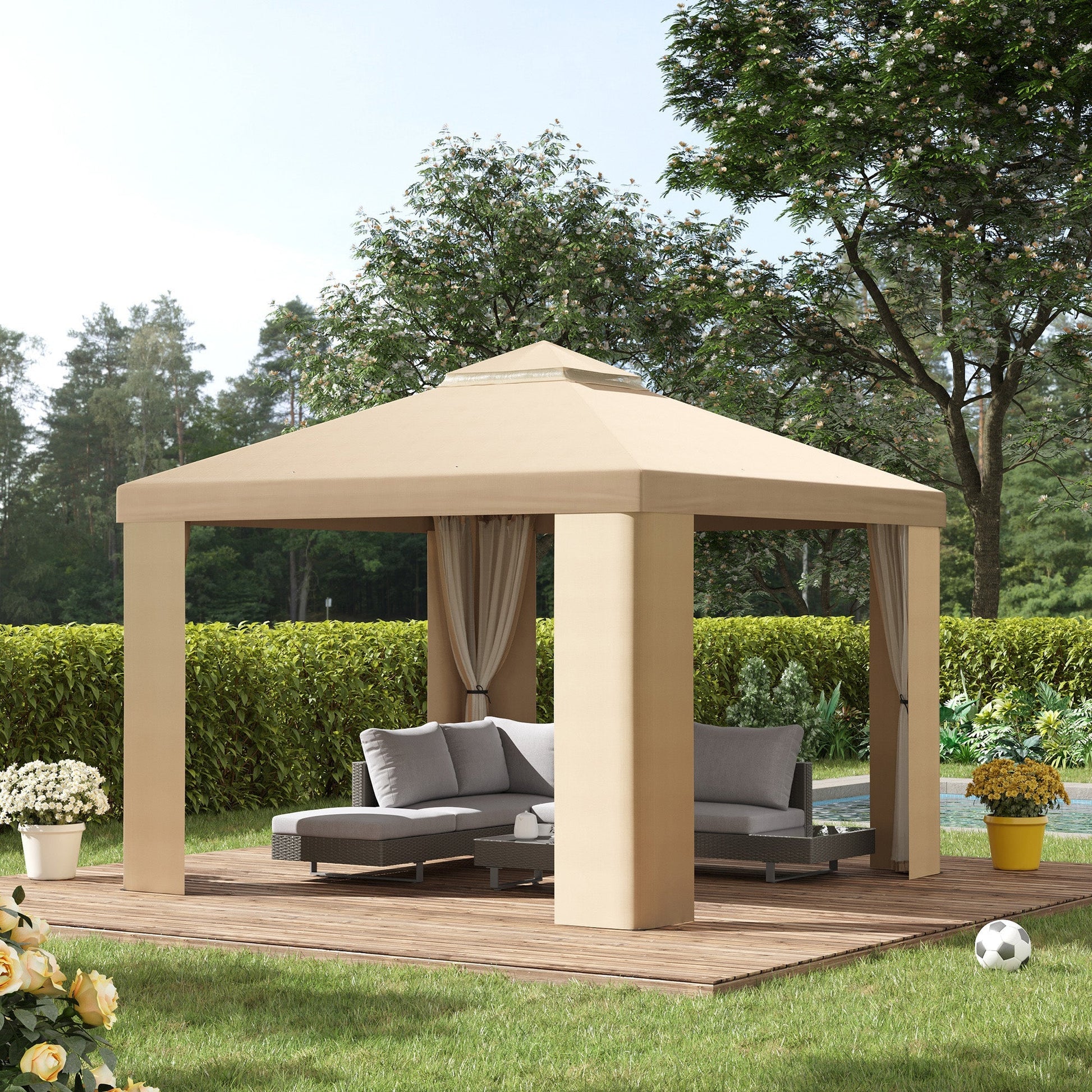 Garden Event Gazebo 3x3m metal with mosquito net and 2 levels in khaki polyester levels - Borgè