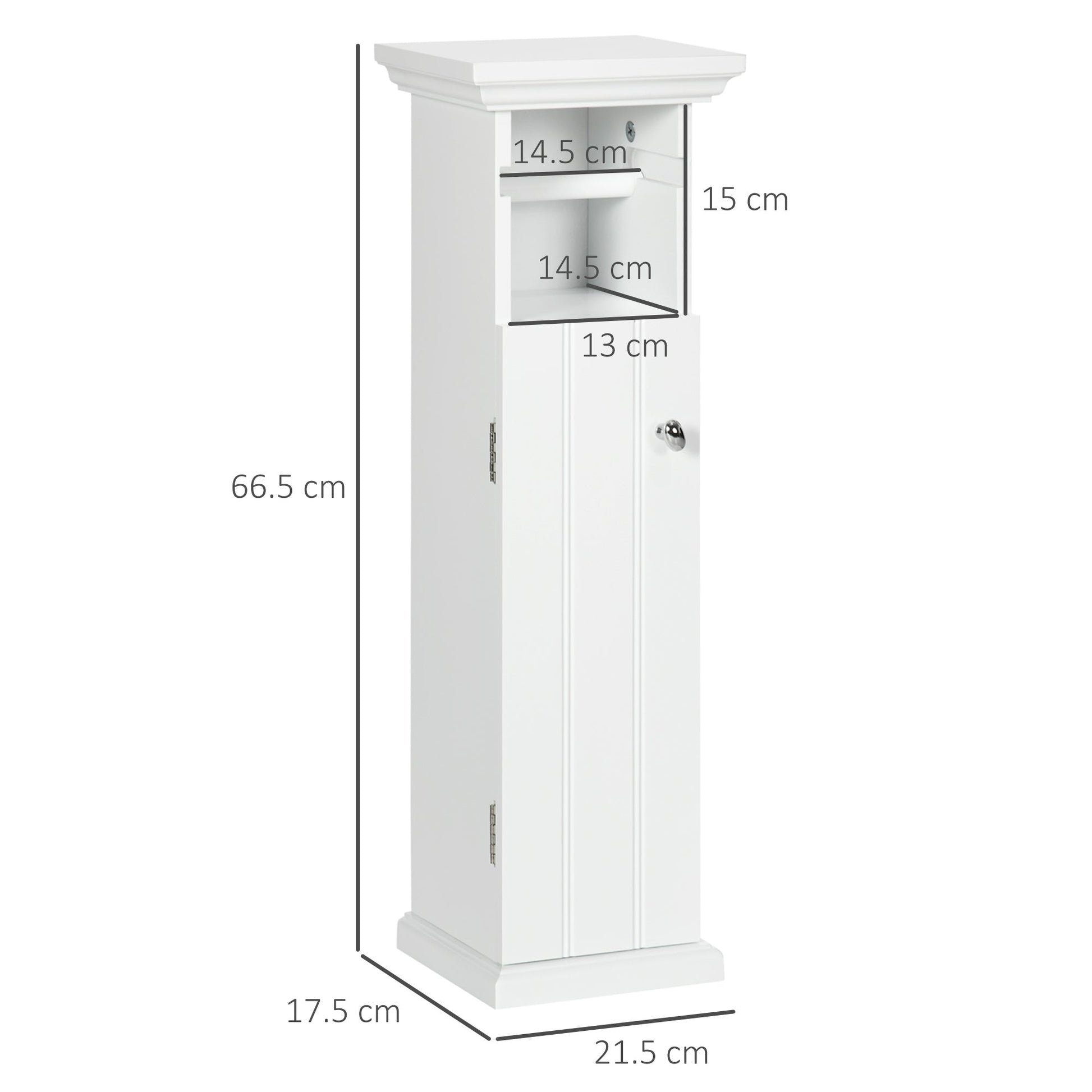 Kleankin Bathroom cabinet with toilet paper holder and wooden cabinet MDF, 21.5x17.8x66.5cm, white - Borgè