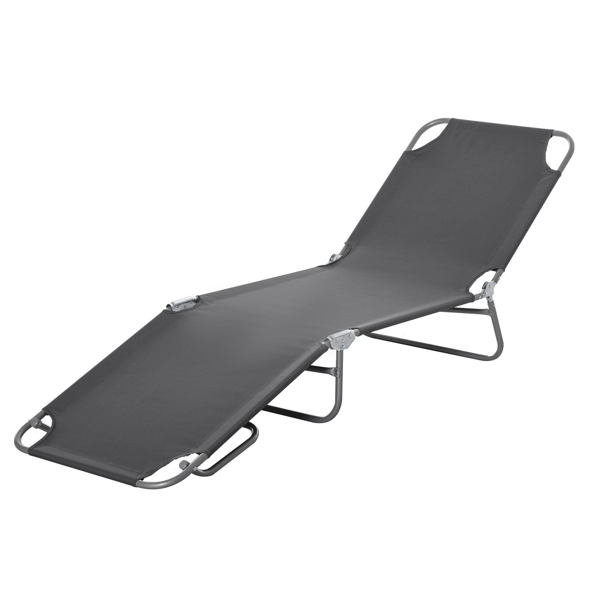 Garden Lounger with 5-Position Adjustable Backrest, Folding Metal and Oxford Fabric Lounger, 187x55x24cm, Grey - Borge' Group Limited