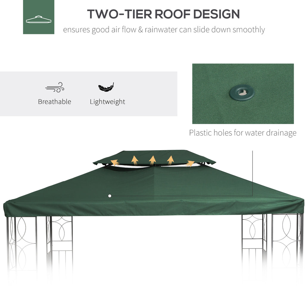 Outsunny coverage for gazebo 4x3 m at 2 levels in polyester with straps and 10 drainage holes, green - Borgè
