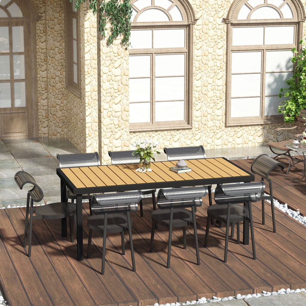 8-Person Aluminum Garden Table, Plastic Outdoor Table for Terrace and Balcony, Black and Wood Color - Borge' Group Limited