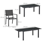 Extendable Glass Table and 6 Chairs Garden Set with Breathable Seat, Dark Grey - Borge' Group Limited