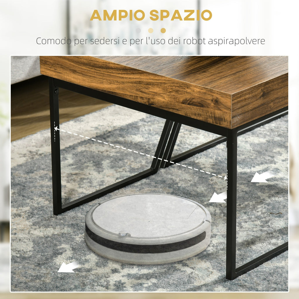 Homcom Set 2 coffee tables in chipboard and steel, black table 80x60x42 cm and brown table 60x60x46 cm - Borgè