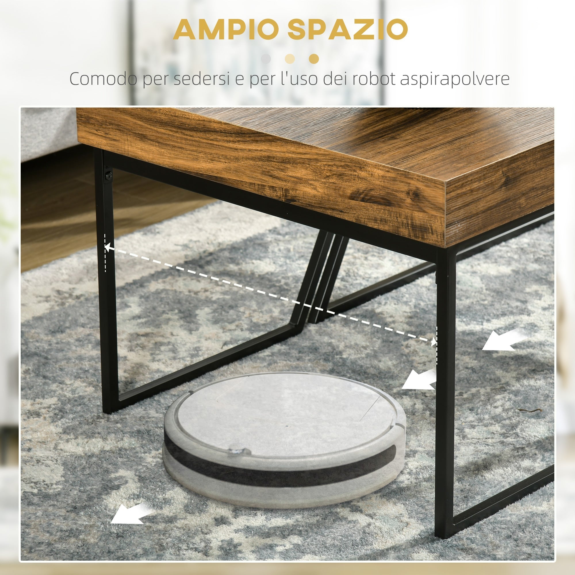 Homcom Set 2 coffee tables in chipboard and steel, black table 80x60x42 cm and brown table 60x60x46 cm - Borgè