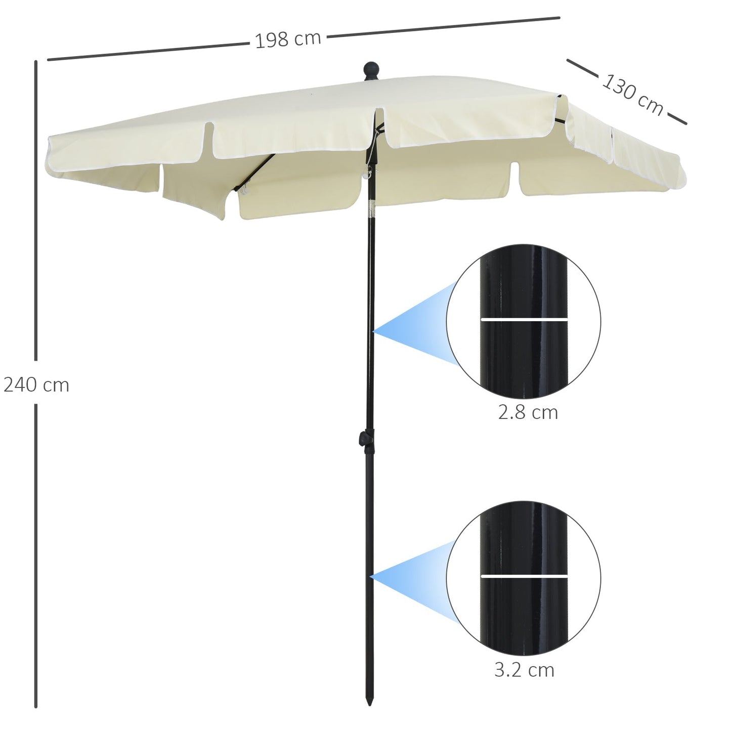 Outsunny rectangular parasol with inclinable pole in cream polyester - Borgè