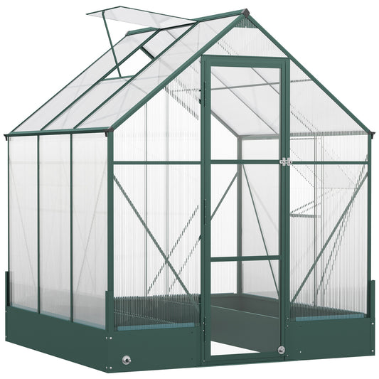 Outsunny Polycarbonate and Aluminum Garden Greenhouse with Windows and Base Included, 190x190x220 cm
