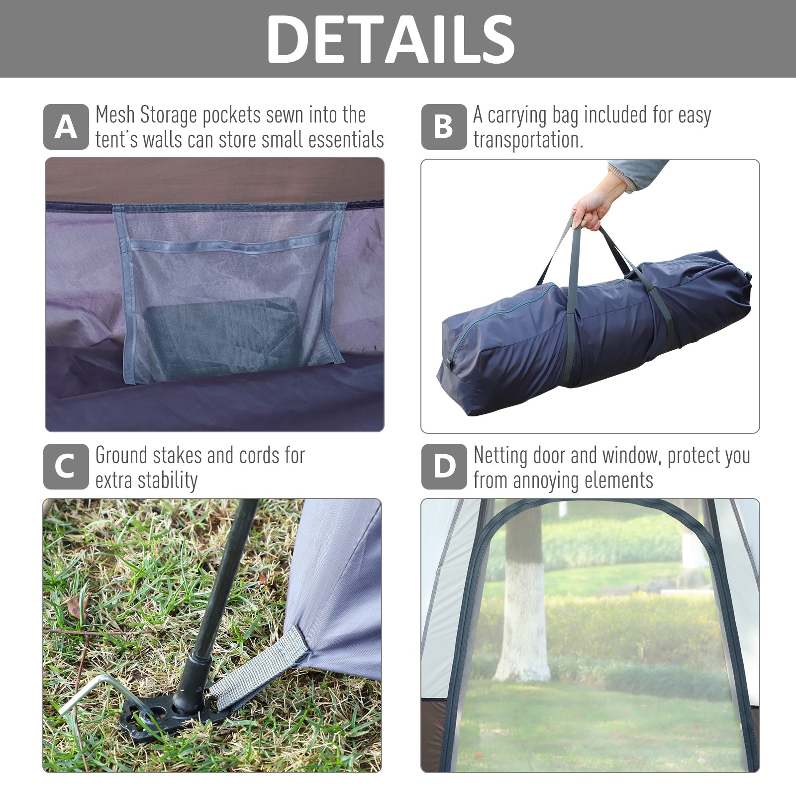 Outsunny camping curtain 4 seats with automatic opening and accessories, in steel and Oxford fabric, gray and black - Borgè