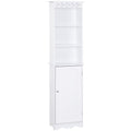 column cabinet for wooden bathroom with white floral carving decoration 40 x 23 x 160 cm - Borgè