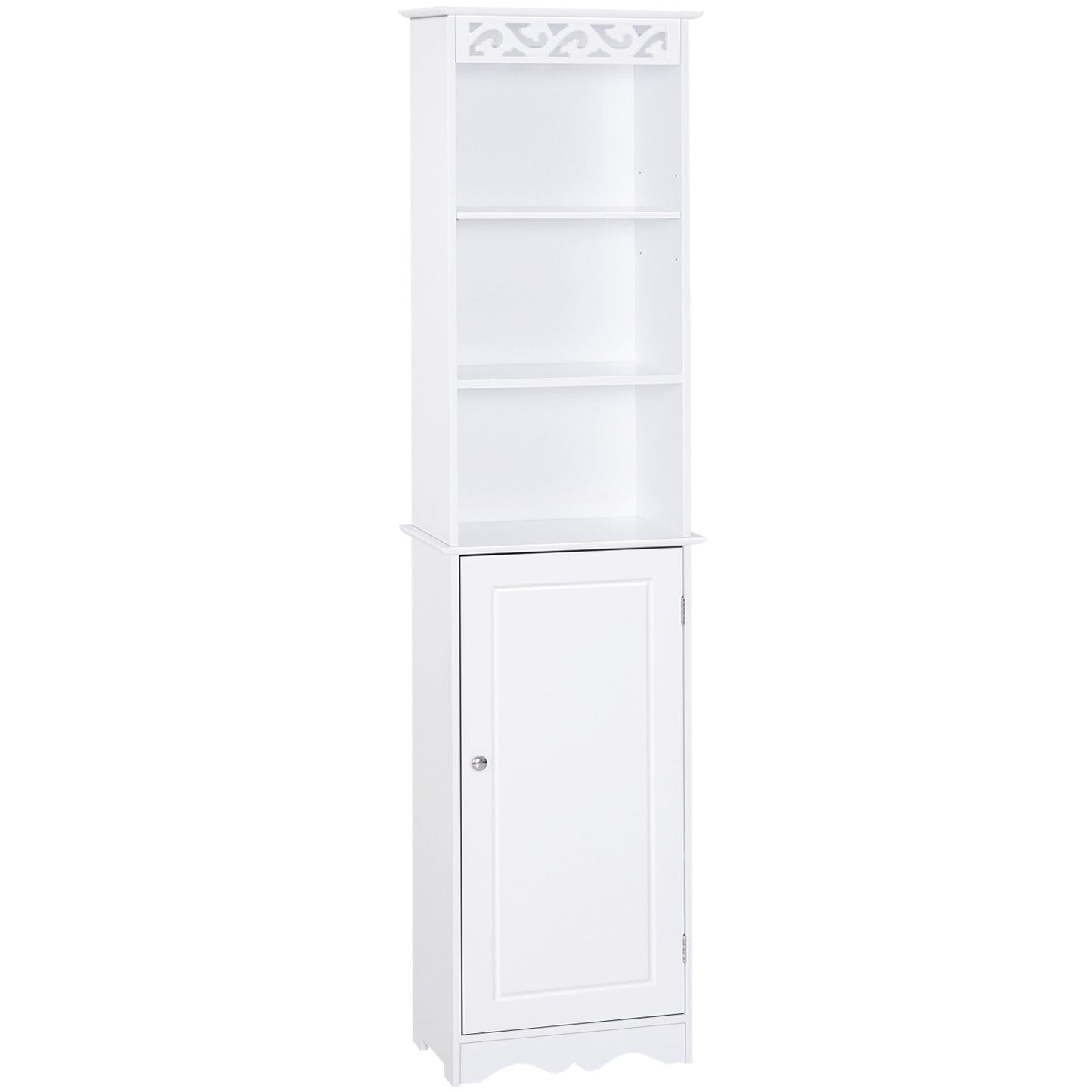 column cabinet for wooden bathroom with white floral carving decoration 40 x 23 x 160 cm - Borgè