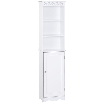 column cabinet for wooden bathroom with white floral carving decoration 40 x 23 x 160 cm - Borgè