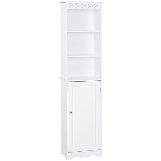 column cabinet for wooden bathroom with white floral carving decoration 40 x 23 x 160 cm - Borgè