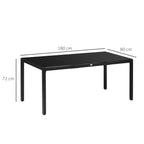 Rectangular Garden Table for 8 People in Aluminum and Glass, 180x80x72cm, Black - Borge' Group Limited