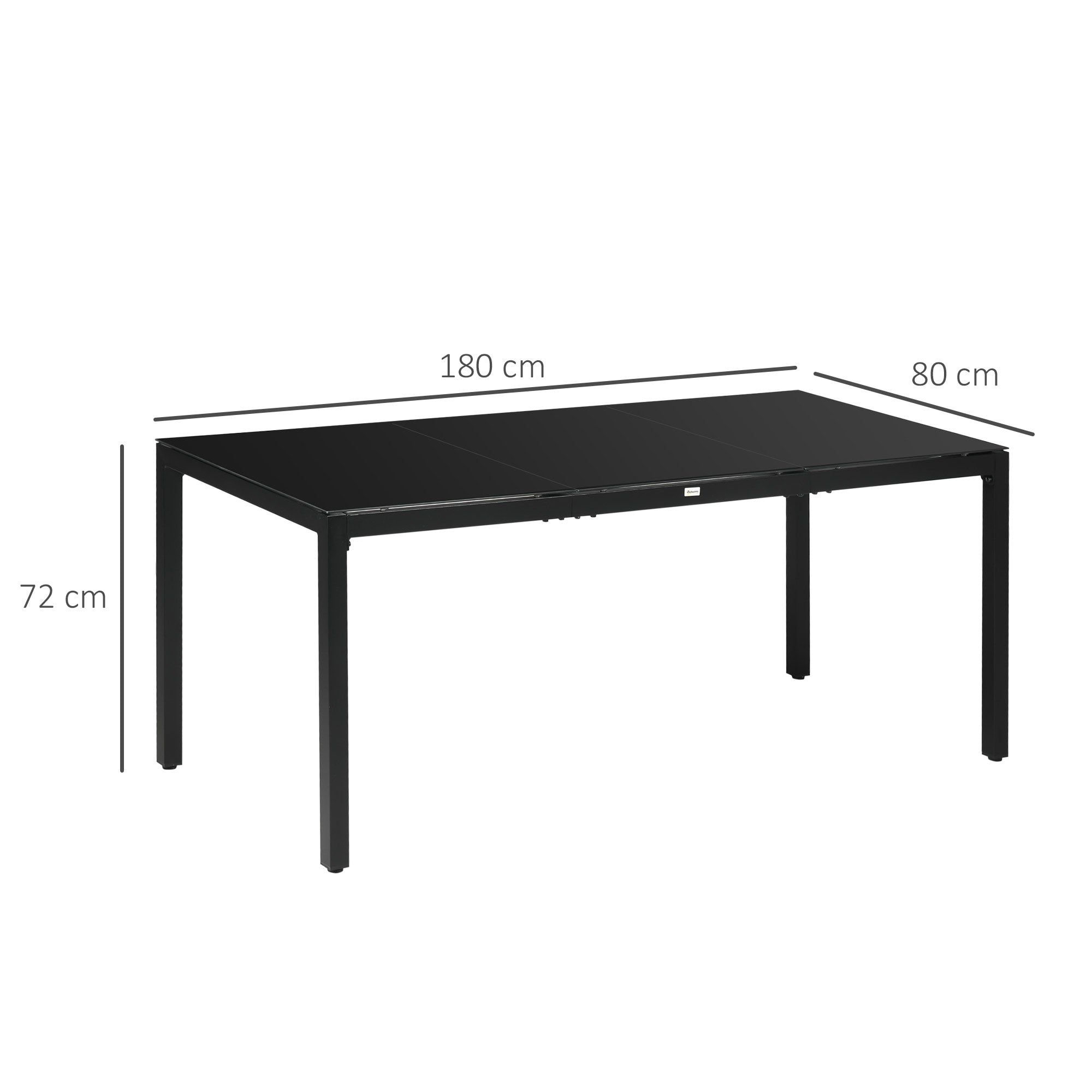Rectangular Garden Table for 8 People in Aluminum and Glass, 180x80x72cm, Black - Borge' Group Limited