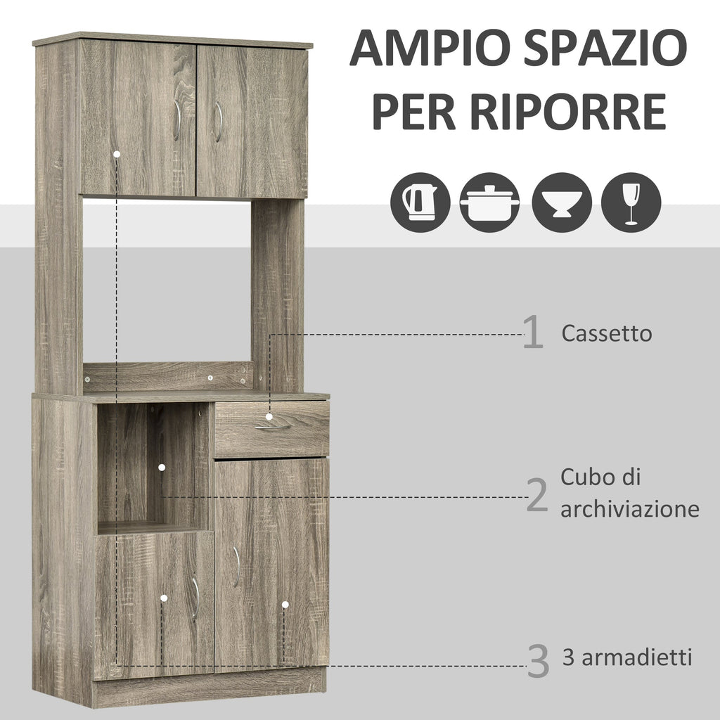 Modern Belief For Kitchen or Dining Room, Buffet Mobile With Wooden Cabinets And Drawers, Grey, 71x41x178cm - Borgè