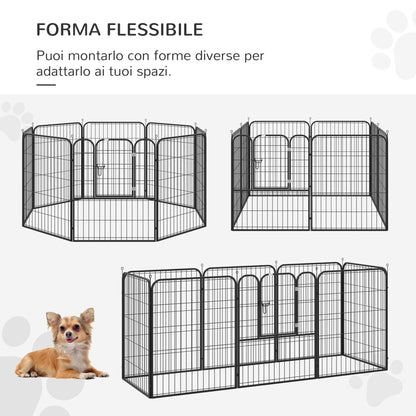 PAWHUT Modular fence for interior and outdoor dogs in metal and steel 8 panels 79x100cm - Borgè