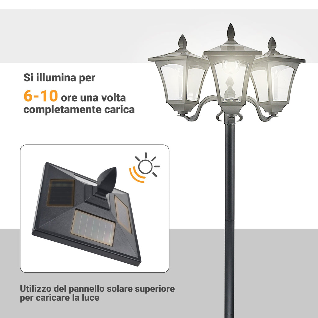 Solar Garden Lamp 3 LED Classic Outdoor Floor Lamp IP44 51.5×47×182.5cm - Borge' Group Limited