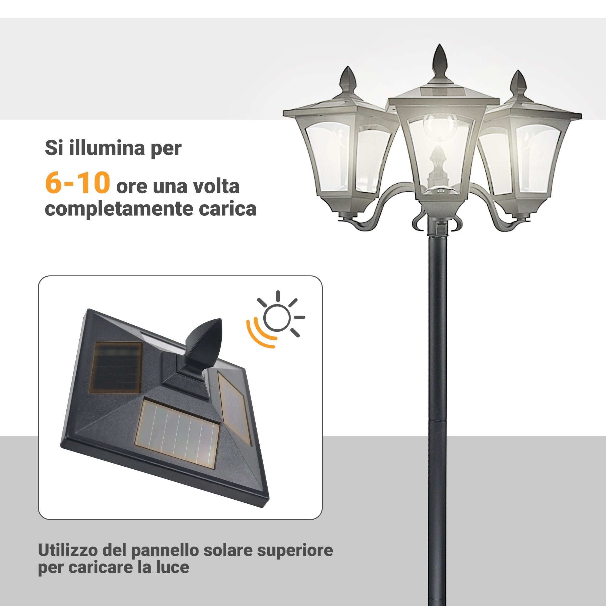 Solar Garden Lamp 3 LED Classic Outdoor Floor Lamp IP44 51.5×47×182.5cm - Borge' Group Limited