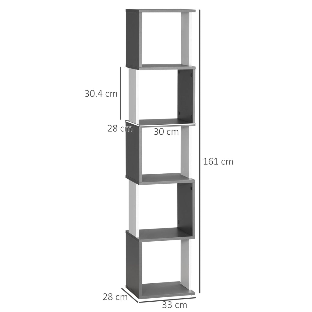 Homonda Modern Library Book Dediced 5 Wooden shelves, 33x28x161cm, Grey and White - Borgè